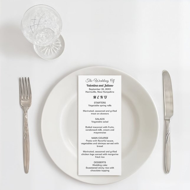 Black and White Wedding Menu Card (Typography style black and white wedding menu card)