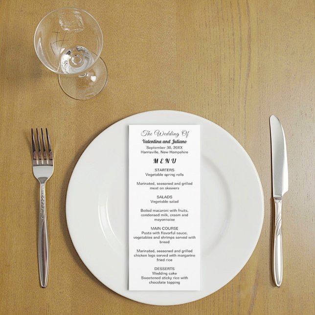 Black and White Wedding Menu Card (Typography style black and white wedding menu card)