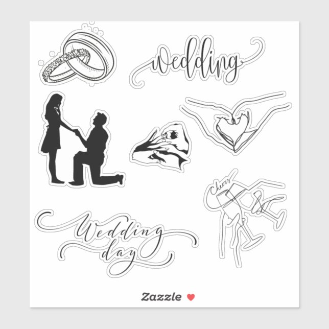 BLack and White Wedding Minimalist Sticker (Sheet)