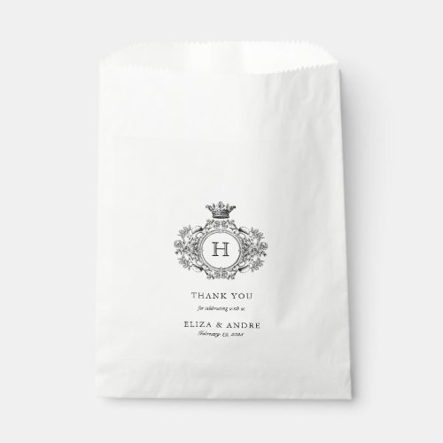 Black and White Wedding Monogram Crest  Favor Bag