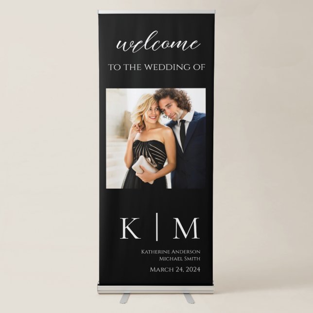 Black and White-Wedding-Monogram-Photo- Retractable Banner (Front)