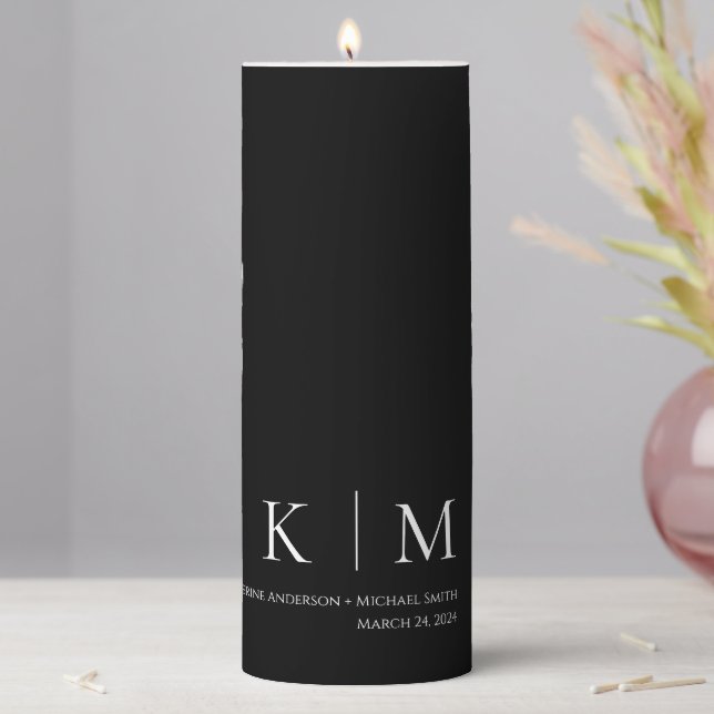 Black and White-Wedding-Monogram- Pillar Candle (In Situ)