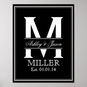 Black and White Wedding Monogram Poster