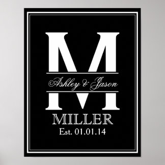 Black and White Wedding Monogram Poster