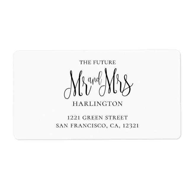Black and white wedding. Mr and mrs modern address Label (Front)