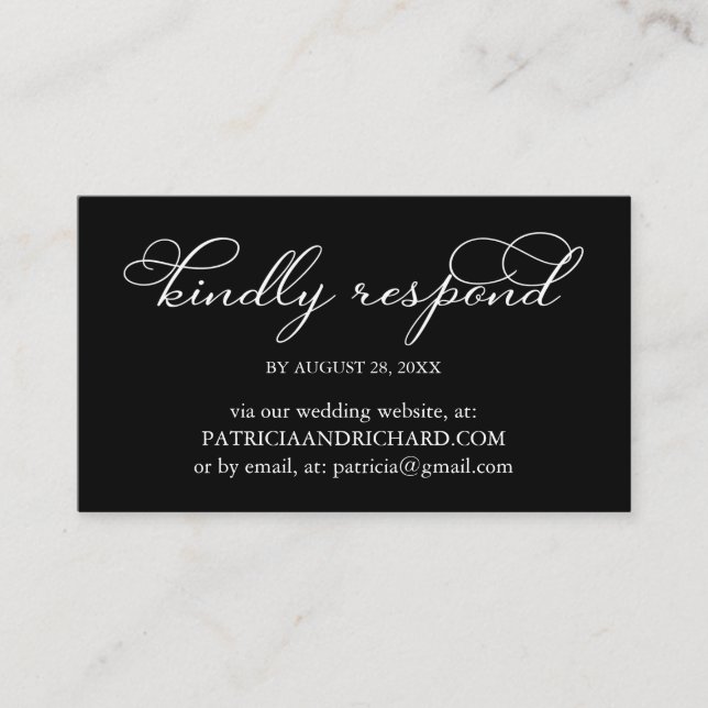 Black and  White Wedding Online RSVP Business Card (Front)