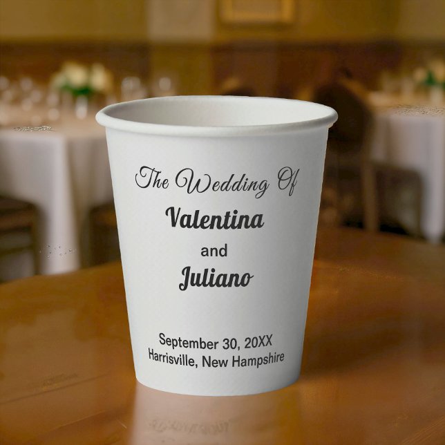 Black and White Wedding Paper Cups (Typography style black and white wedding paper cup)