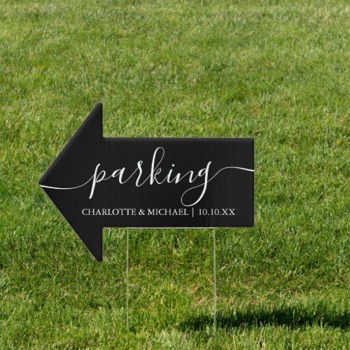 Black and White Wedding Parking This Way Arrow Sign