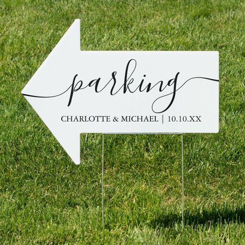 Black and White Wedding Parking This Way Arrow Sign
