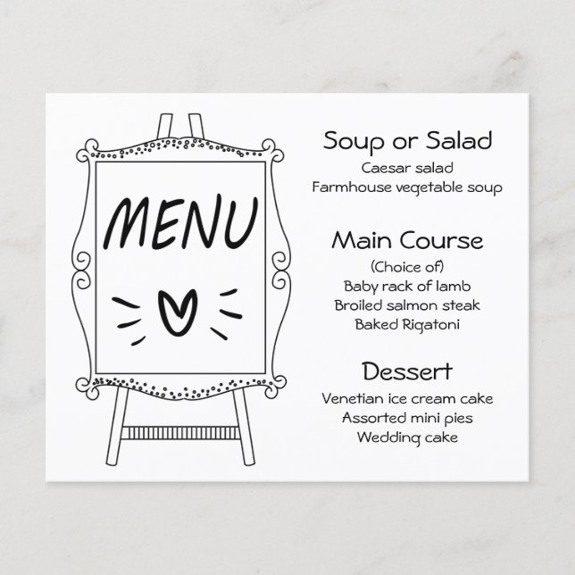 Black And White Wedding Party  Menu Easel Sign (Front)