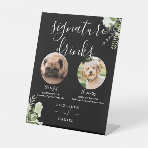 Black And White Wedding Pet Dog Signature Drinks Pedestal Sign