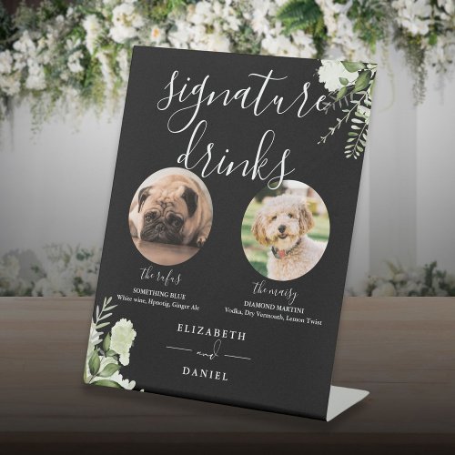 Black And White Wedding Pet Dog Signature Drinks Pedestal Sign
