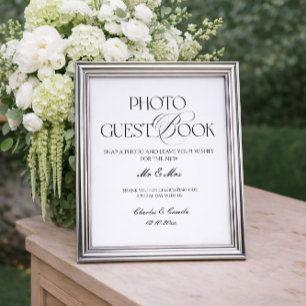 Black and White Wedding Photo Guest Book Poster
