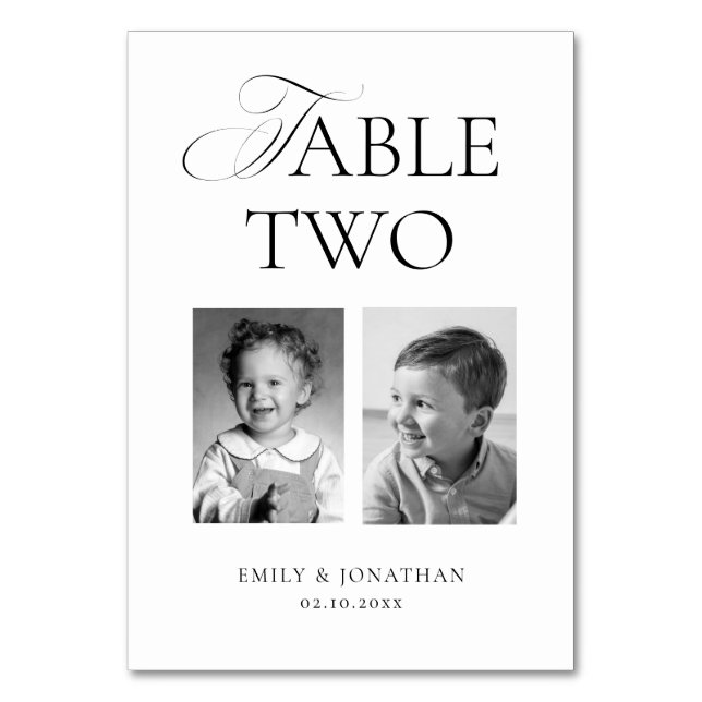 Black and White Wedding Photo  Table Number (Front)