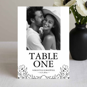 Black and White Wedding Photo Table Number Cards