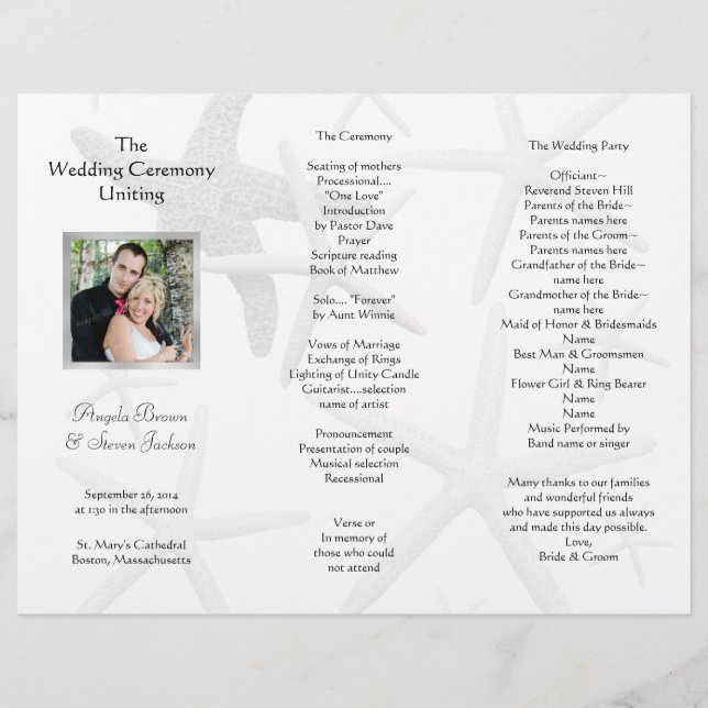 Black and White Wedding Photo Tri-Fold Program (Front)