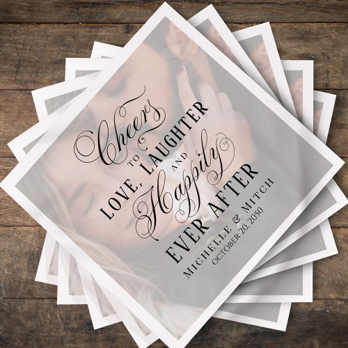 Black and White Wedding Photo Typography Napkins