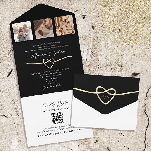 Black and White Wedding Photos QR Code All In One Invitation