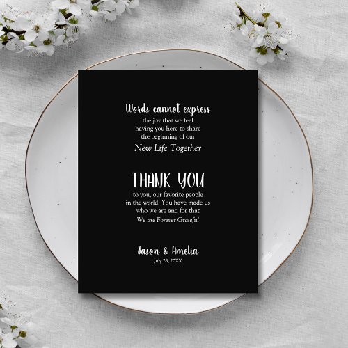 Black and White Wedding Place Setting Thank You Flyer