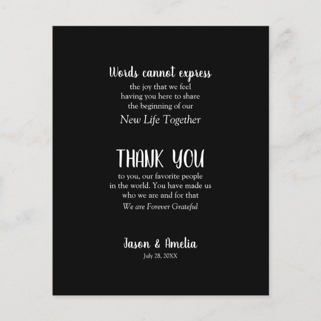 Black and White Wedding Place Setting Thank You Flyer (Front)