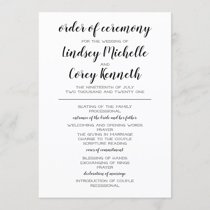 Black And White Wedding Program 