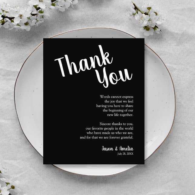 Black and White Wedding Reception Plate Thank You Card (Black and White Wedding Reception Plate Thank You Cards)