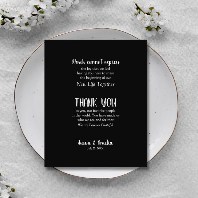 Black and White Wedding Reception Plate Thank You Card (Black and White Wedding Reception Plate Thank You Cards)