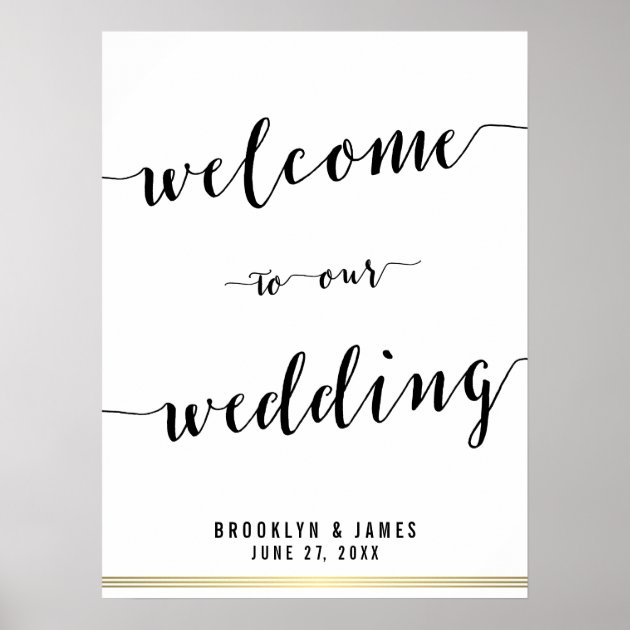 Black And White Wedding Reception Sign Gold 18x24