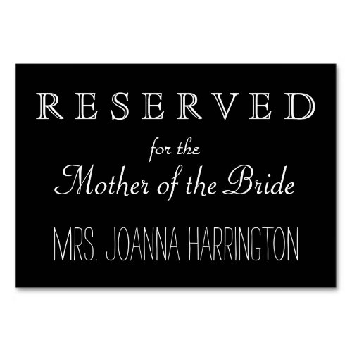 Black and White Wedding Reserved Sign Table Number