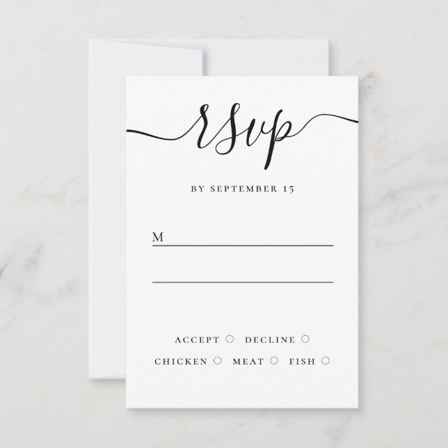 Black and White Wedding Response | Elegant Script (Front)