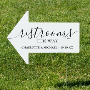 Black and White Wedding Restrooms This Way Sign