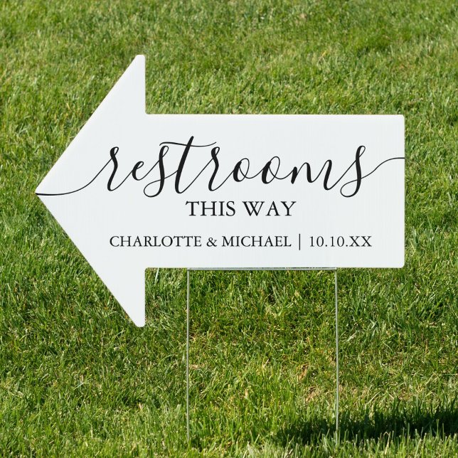 Black and White Wedding Restrooms This Way Sign (Black and White Wedding Restrooms This Way Sign)