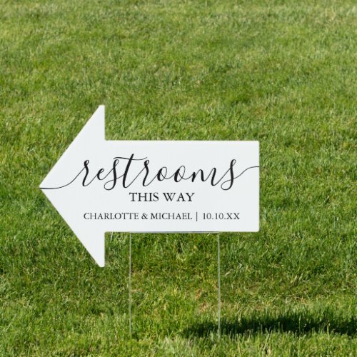 Black and White Wedding Restrooms This Way Sign