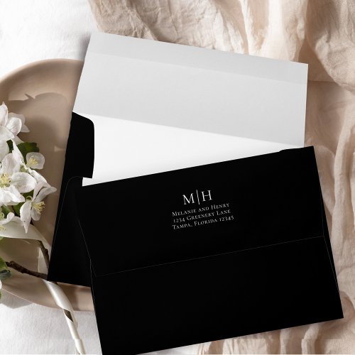 Black and White Wedding Return Address Monogram Envelope