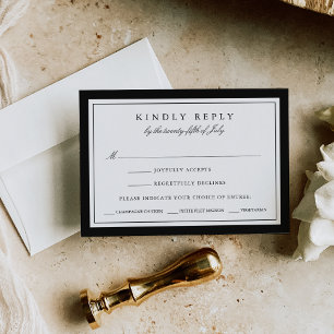 Black and White Wedding RSVP Card w/ Meal Choice