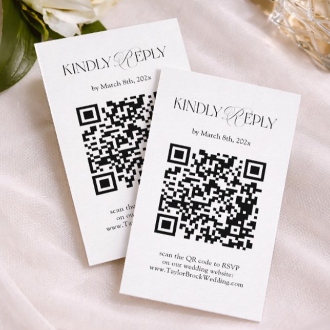 Black and White Wedding RSVP Qr Code Enclosure Car Card (Creator Uploaded)