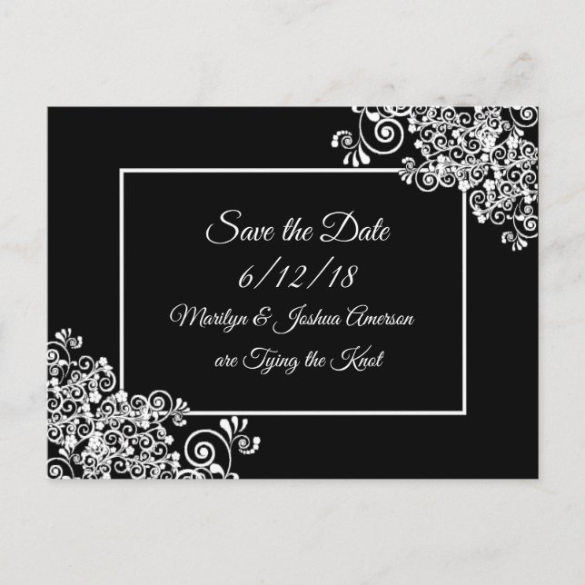 Black and White Wedding Save the Date Postcards (Front)