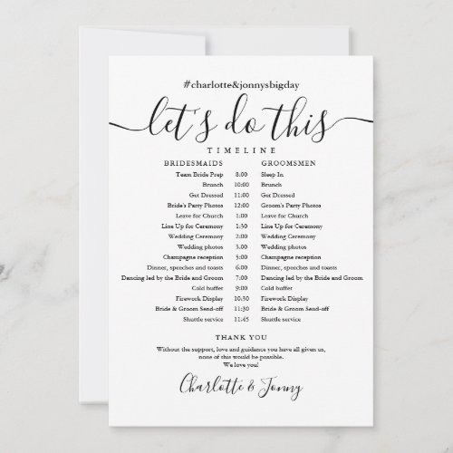 Black And White Wedding Schedule Timeline Card