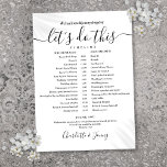 Black And White Wedding Schedule Timeline Card<br><div class="desc">This stylish black and white wedding schedule timeline can be personalized with your wedding details in chic lettering. Designed by Thisisnotme©</div>