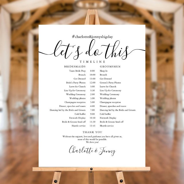 Black And White Wedding Schedule Timeline Sign (Creator Uploaded)