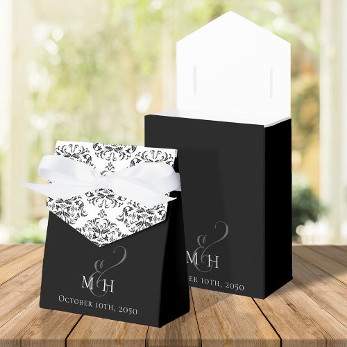 Black and White Wedding Script Typography Classic Favor Boxes