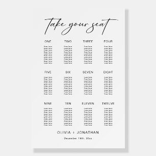 Black and White Wedding Seating Chart 12 Tables Foam Board