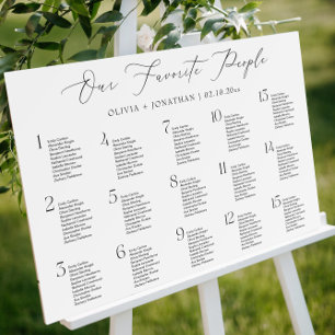 Black and White Wedding Seating Chart 15 Tables Foam Board