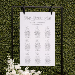 Black and White Wedding Seating Chart 9 Tables Foam Board