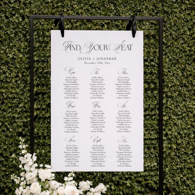 Black and White Wedding Seating Chart 9 Tables Foam Board (Creator Uploaded)