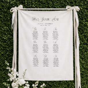 Black and White Wedding Seating Chart 9 Tables Tapestry