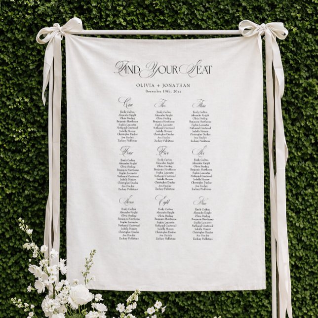 Black and White Wedding Seating Chart 9 Tables Tapestry (Creator Uploaded)