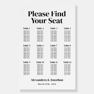 Black and white Wedding Seating Chart Foam Board