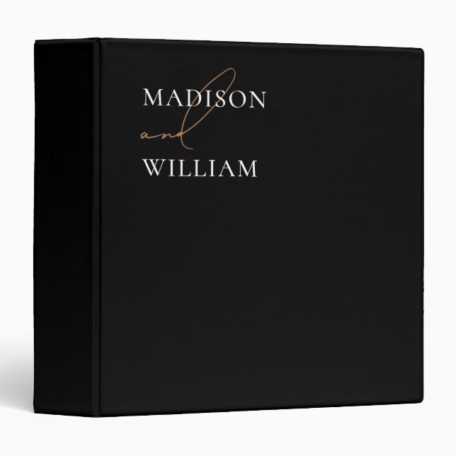 Black and White Wedding Simple Personalized 3 Ring Binder (Front/Spine)