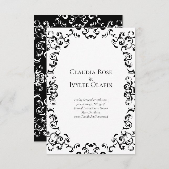 Black and White Wedding Swirls Invitation (Front/Back)